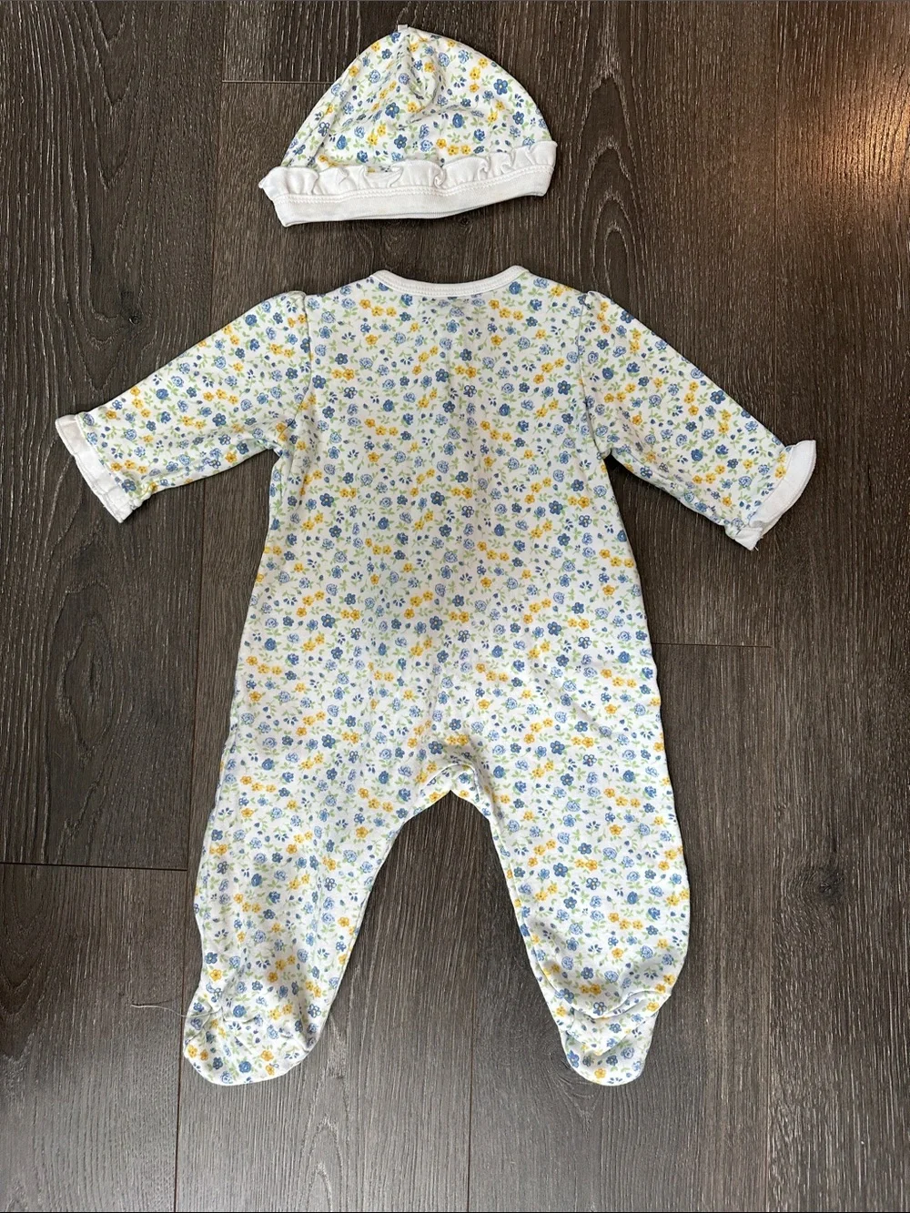 Little Me Floral Baby One-Piece with Hat - Yellow & Blue